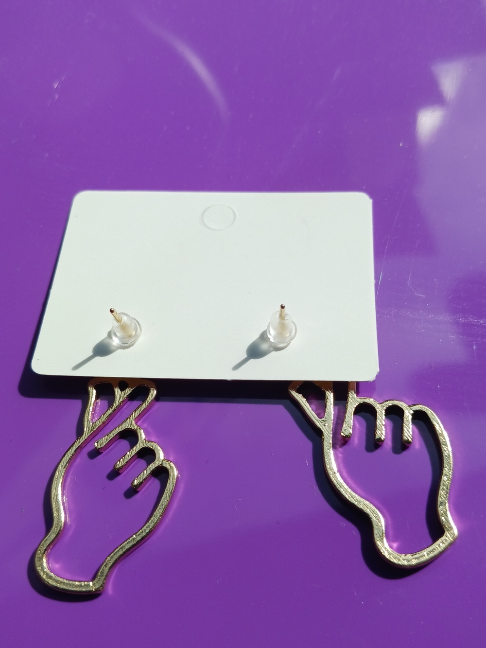 Gold Hand Outline Drop Earrings - Women's Fashion Jewelry - Picture 4 of 7